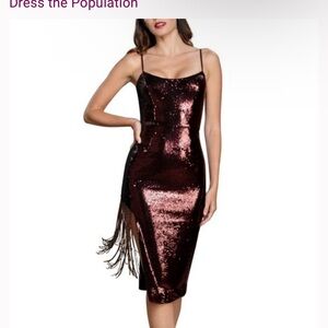 Dress the Population Sequin Slit Midi Dress